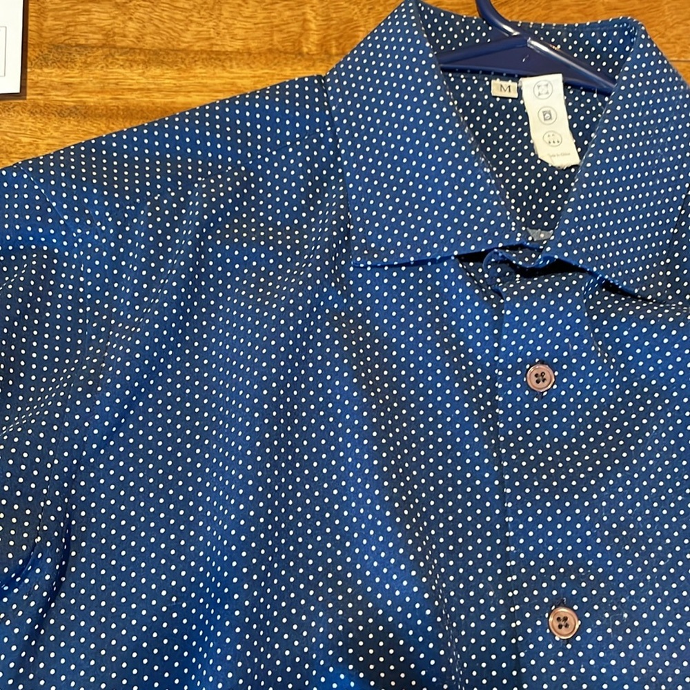 Navy Blue Polkadot State & Liberty athletic dress shirt M